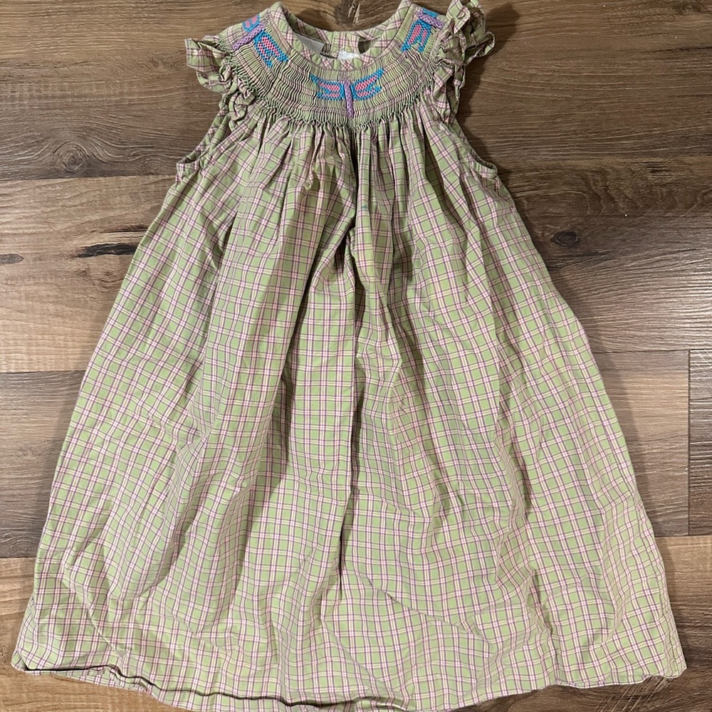 Plaid Sleeveless Dress with Embroidered Neckline
